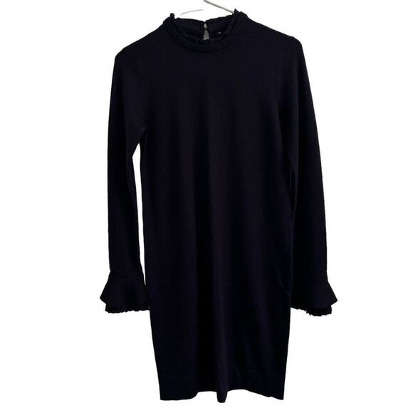 Club Monaco Dark Purple Madison Wool Silk Sweater Mini Dress Size XS Ruffle - Picture 1 of 16